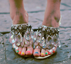 Rainbow Pedicure & Prada Chandelier Shoes via Sea of Shoes
